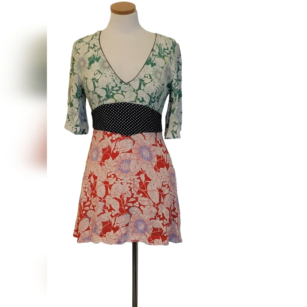Topshop Floral Polka Dot Mixed Print Open Back Aline Mini Dress